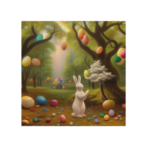 White Rabbit Easter Egg Forest Wood Wall Art