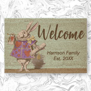 White Rabbit Family Name Established Welcome coir Fiber Doormat
