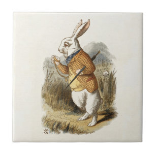 White Rabbit from Alice In Wonderland Vintage Art Ceramic Tile
