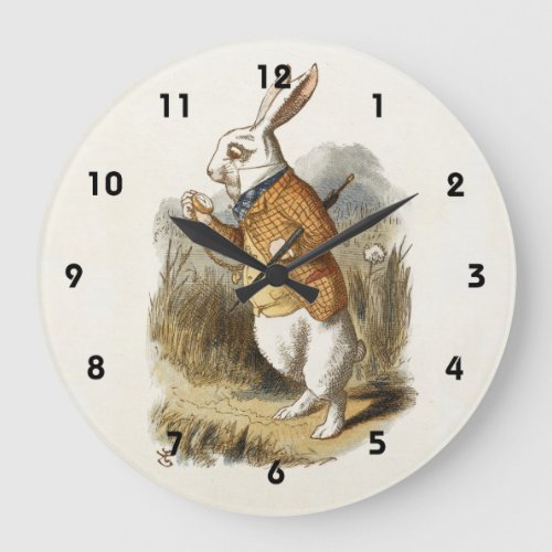 White Rabbit from Alice In Wonderland Vintage Art Large Clock