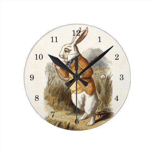 White Rabbit from Alice In Wonderland Vintage Art Round Clock