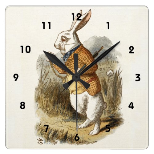 White Rabbit from Alice In Wonderland Vintage Art Square Wall Clock