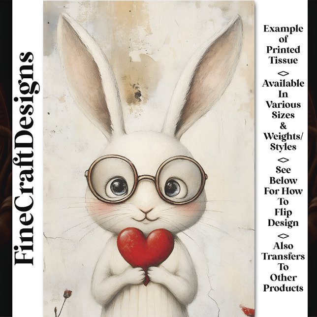 White Rabbit, Glasses & A Red Heart BY3 Decoupage Tissue Paper (Creator Uploaded)
