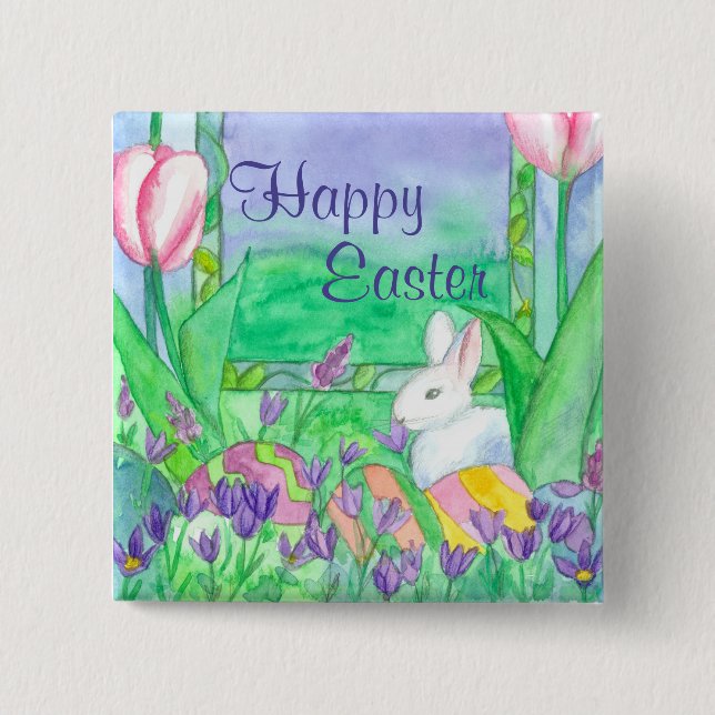 White Rabbit Happy Easter Pinback Button (Front)