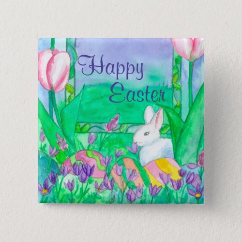 White Rabbit Happy Easter Pinback Button