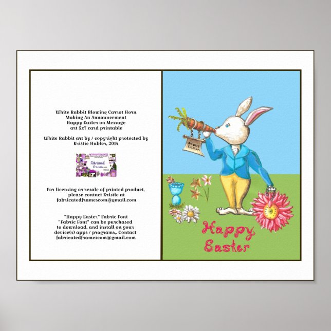 White Rabbit Happy Easter Pink Fabric Font Card / Poster (Front)