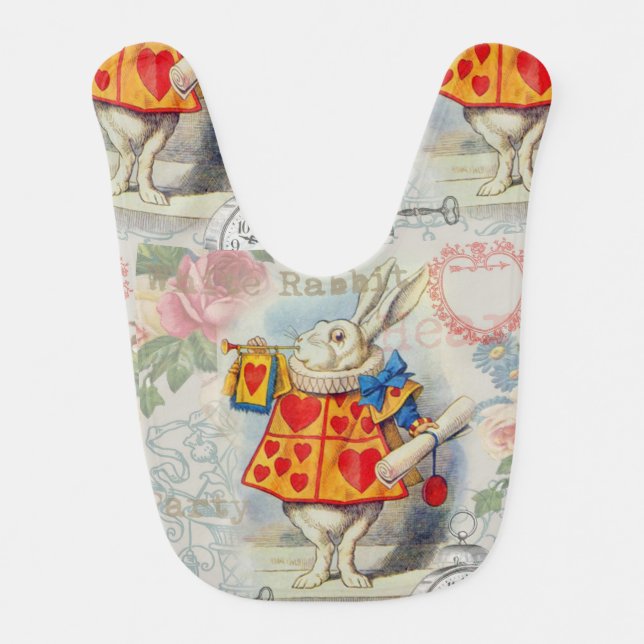 White Rabbit Hearts Alice Classic Baby Bib (Front)