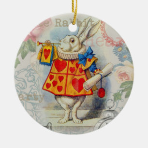White Rabbit Hearts Alice Classic Ceramic Ornament