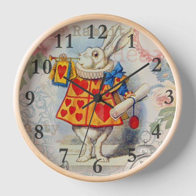 White Rabbit Hearts Alice Classic Clock (Front)