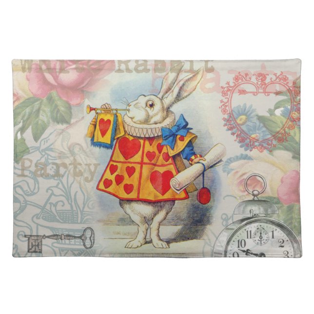 White Rabbit Hearts Alice Classic Cloth Placemat (Front)