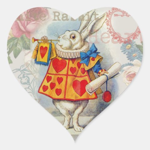 White Rabbit Hearts Alice Classic Heart Sticker