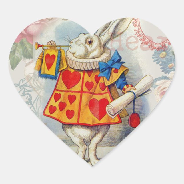 White Rabbit Hearts Alice Classic Heart Sticker (Front)