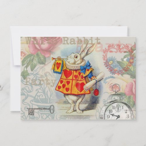 White Rabbit Hearts Alice Classic Invitation