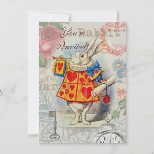 White Rabbit Hearts Alice Classic Invitation