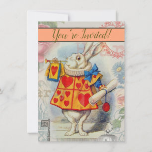 White Rabbit Hearts Alice Classic Invitation