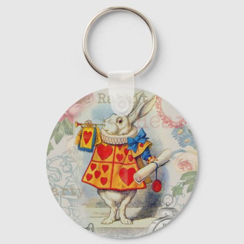 White Rabbit Hearts Alice Classic Keychain