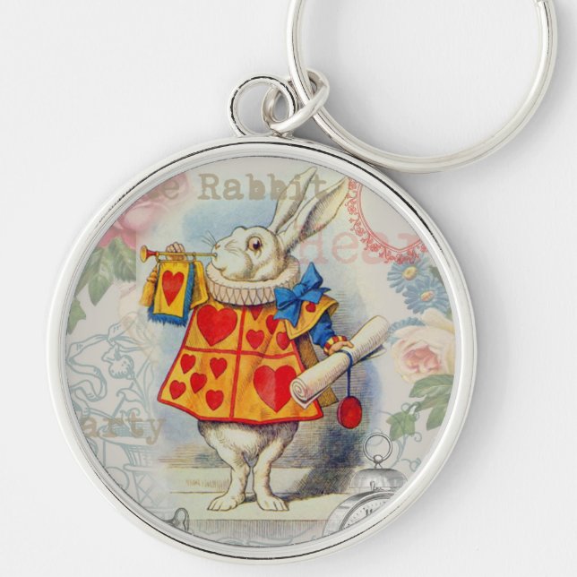 White Rabbit Hearts Alice Classic Keychain (Front)