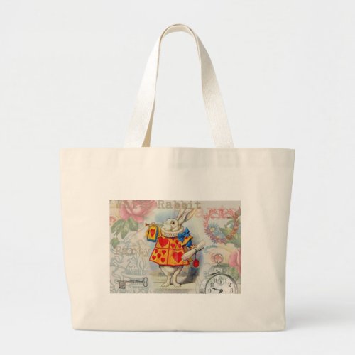 White Rabbit Hearts Alice Classic Large Tote Bag