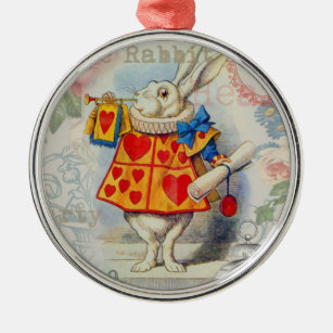 White Rabbit Hearts Alice Classic Metal Ornament
