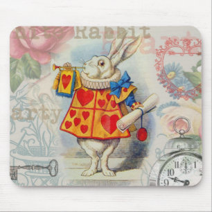 White Rabbit Hearts Alice Classic Mouse Pad