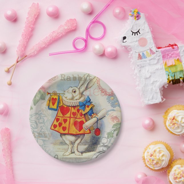 White Rabbit Hearts Alice Classic Paper Plates (Party)
