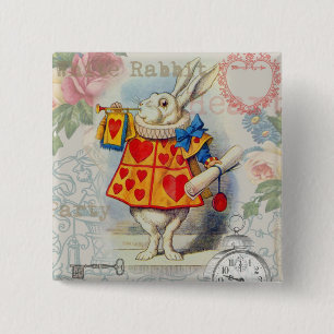 White Rabbit Hearts Alice Classic Pinback Button