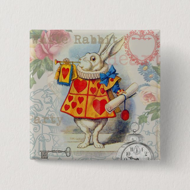 White Rabbit Hearts Alice Classic Pinback Button (Front)