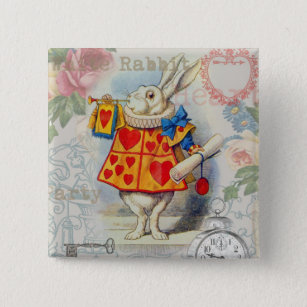 White Rabbit Hearts Alice Classic Pinback Button