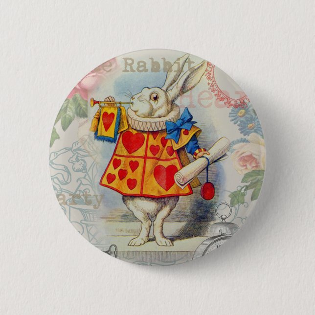 White Rabbit Hearts Alice Classic Pinback Button (Front)
