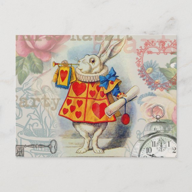 White Rabbit Hearts Alice Classic Postcard (Front)