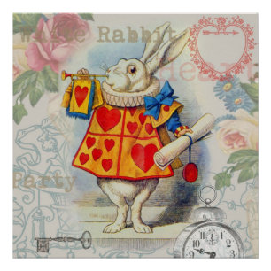 White Rabbit Hearts Alice Classic Poster