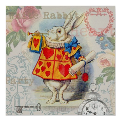 White Rabbit Hearts Alice Classic Poster