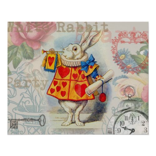 White Rabbit Hearts Alice Classic Poster