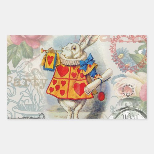 White Rabbit Hearts Alice Classic Rectangular Sticker