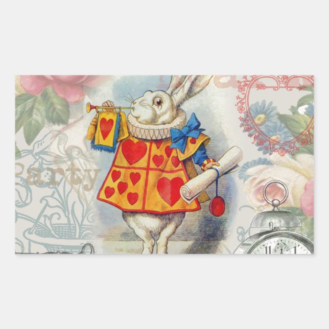 White Rabbit Hearts Alice Classic Rectangular Sticker (Front)