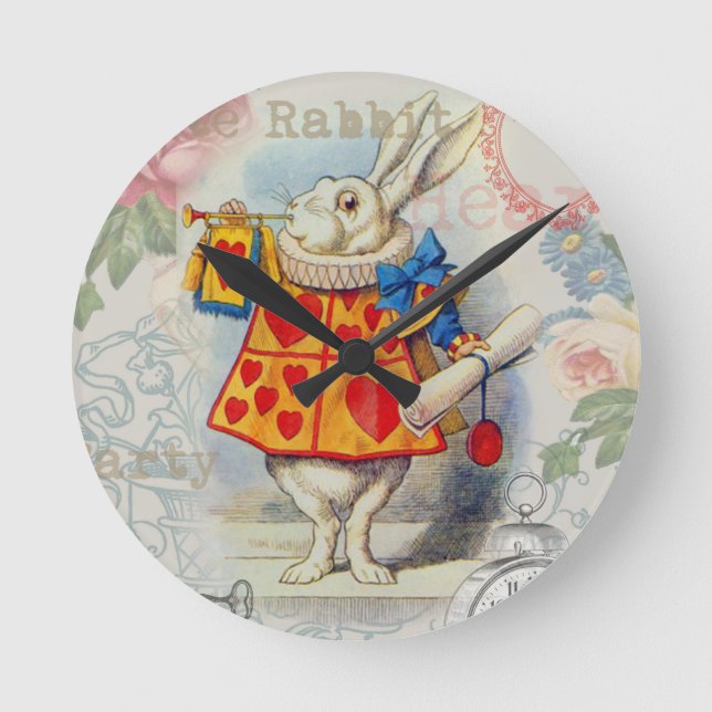 White Rabbit Hearts Alice Classic Round Clock (Front)