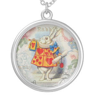 White Rabbit Hearts Alice Classic Silver Plated Necklace