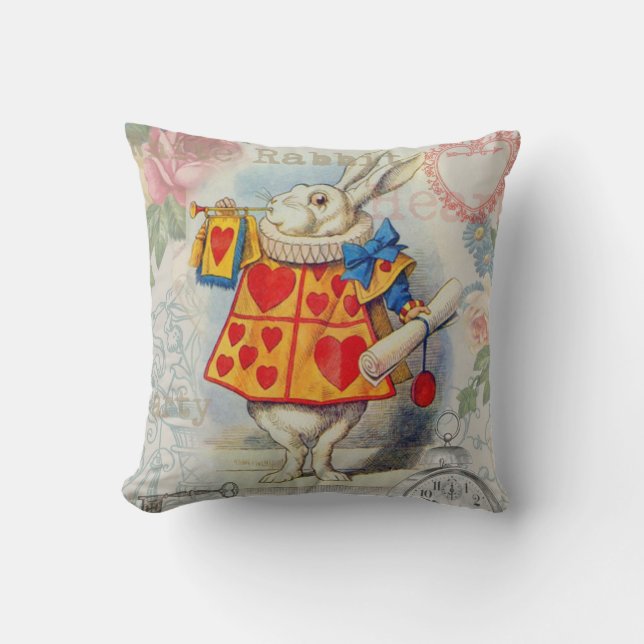 White Rabbit Hearts Alice Classic Throw Pillow (Front)