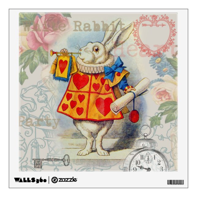 White Rabbit Hearts Alice Classic Wall Sticker (Front)