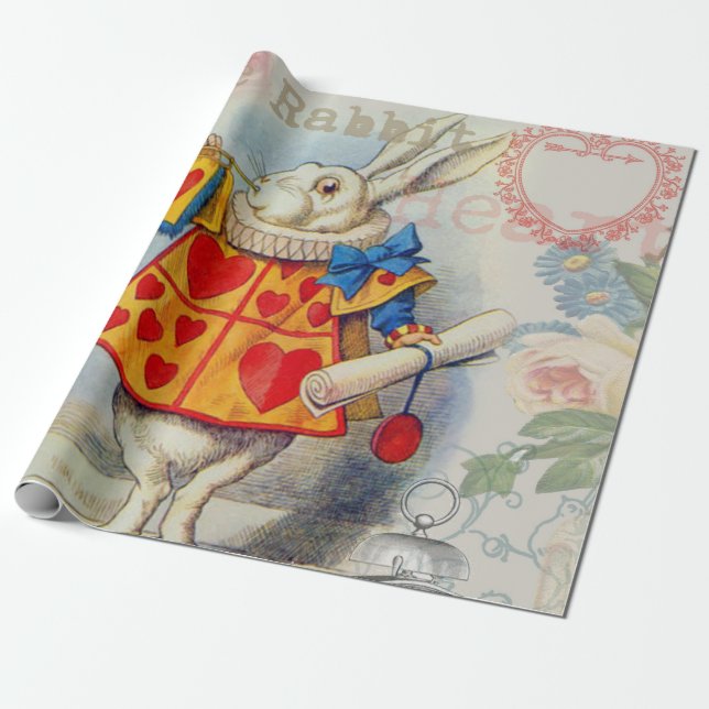 White Rabbit Hearts Alice Classic Wrapping Paper (Unrolled)