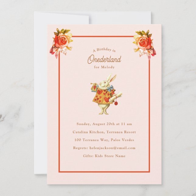 White Rabbit Herald Alice in Onederland Birthday Invitation (Front)