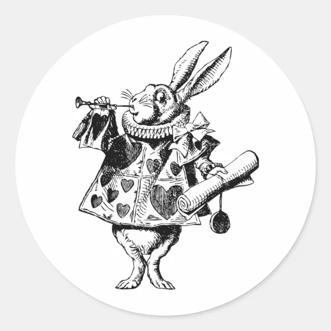 White Rabbit Herald Inked Black Classic Round Sticker | Zazzle