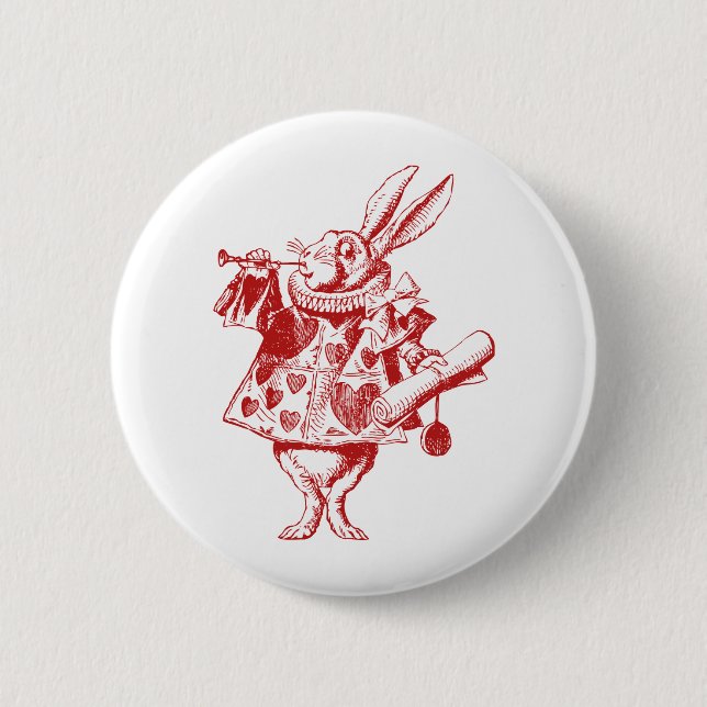 White Rabbit Herald Inked Red Pinback Button (Front)