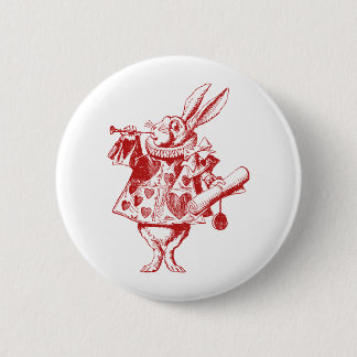 White Rabbit Herald Inked Red Pinback Button