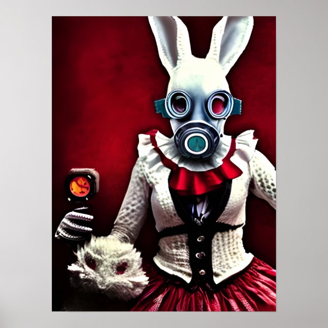 White Rabbit in a Gas Mask Poster (Front)