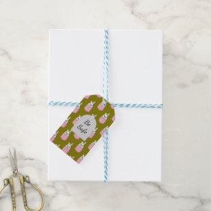 White Rabbit in Pink Pocket Pattern Personalize Gift Tags