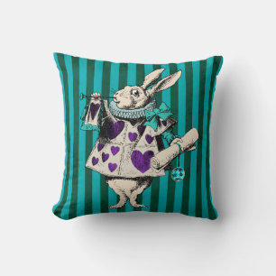 White Rabbit in Purple with Hearts Throw Pillow