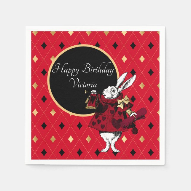 White Rabbit in Red Birthday Napkins (Front)