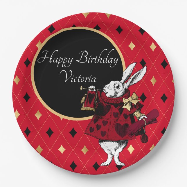 White Rabbit in Red Birthday Paper Plates (Front)