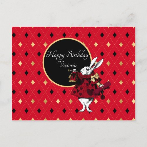 White Rabbit in Red Birthday  Postcard